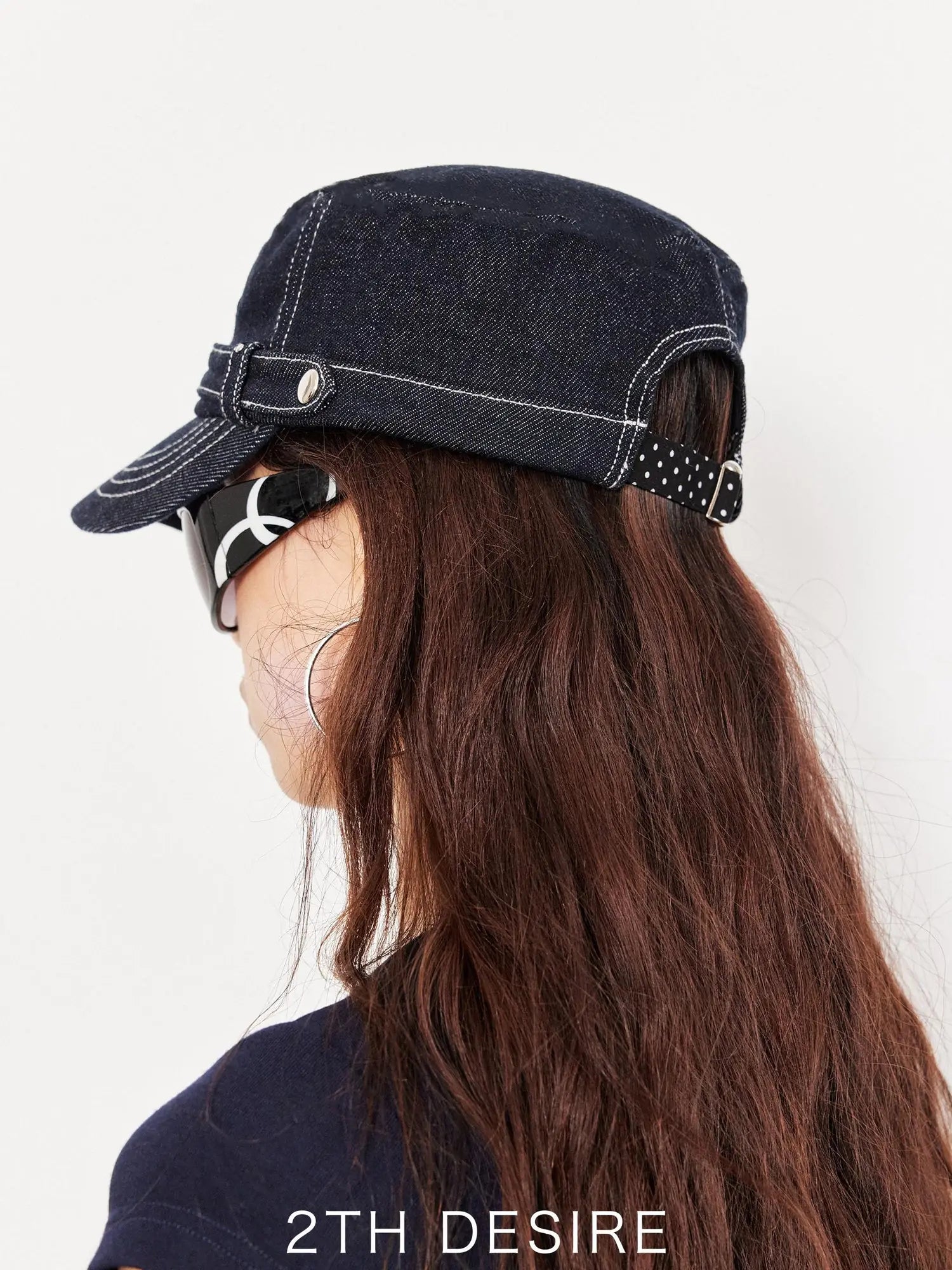 Raw Denim Polka Dot Flower Embroidery Equestrian Hat
