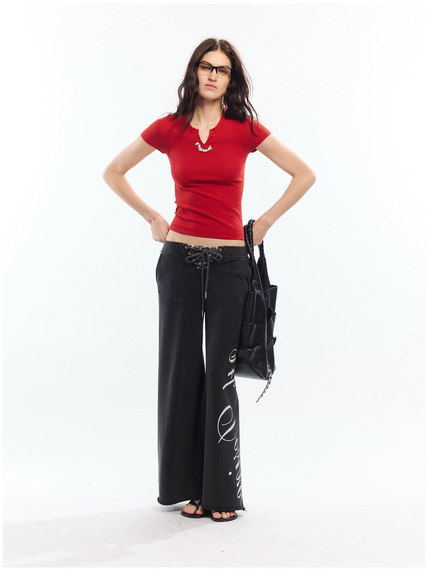 2th Desire Red White Printed V-neck Short Sleeve Women&