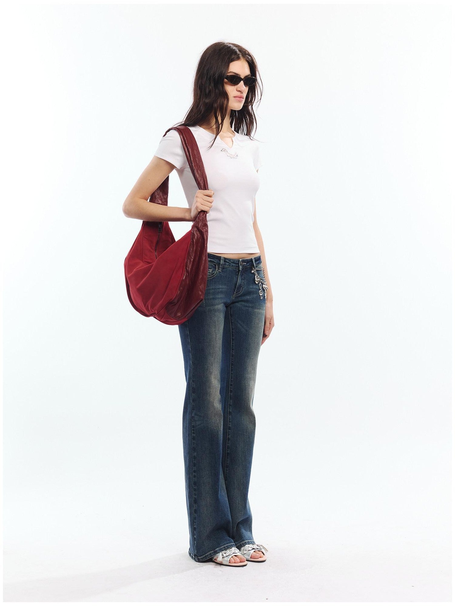2th Desire Red White Printed V-neck Short Sleeve Women&