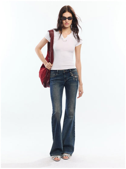 2th Desire Red White Printed V-neck Short Sleeve Women&