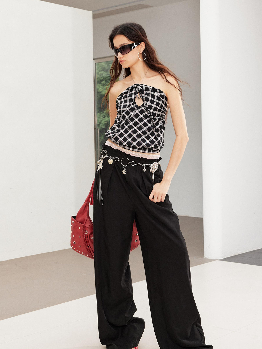 2th Desire Relaxed Linen Pants With Vintage Lace Trim Waistband