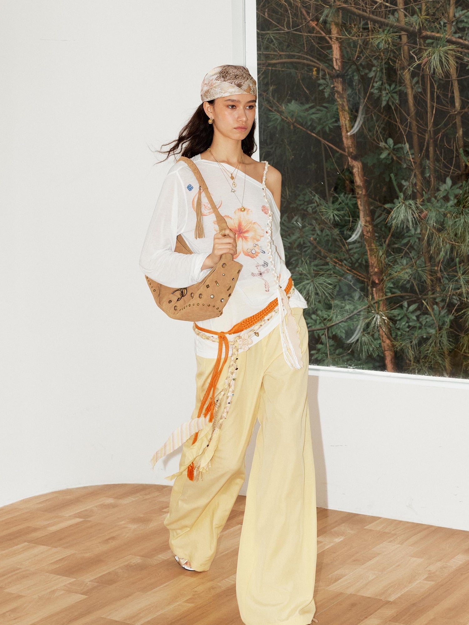 2th Desire Relaxed Linen Pants With Vintage Lace Trim Waistband