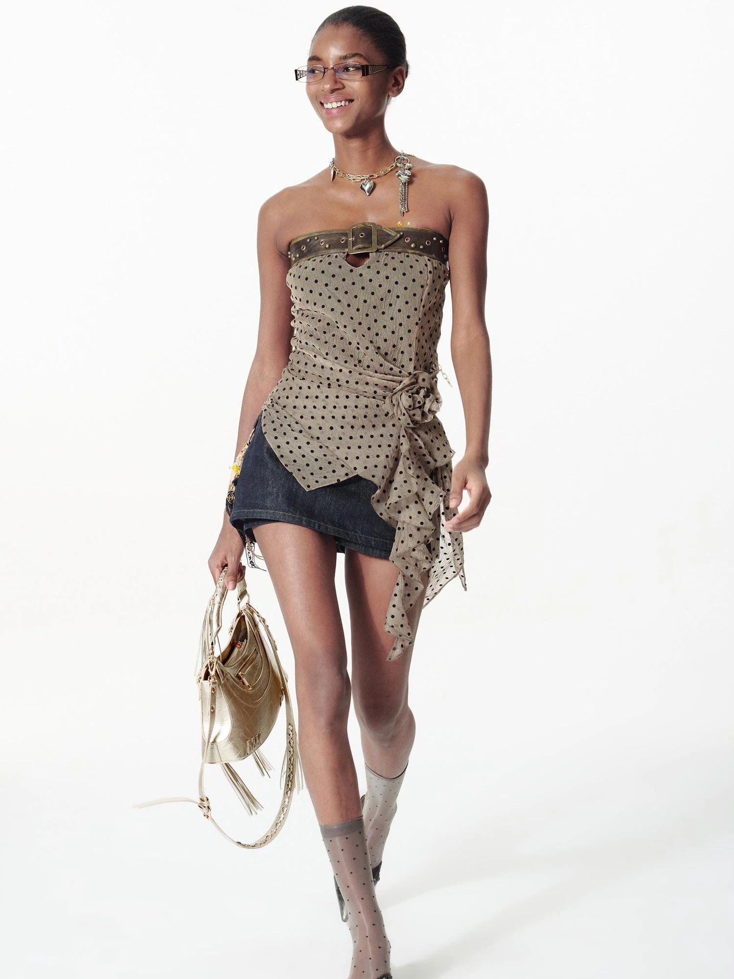 Removable Rose Floral Lace Peplum Studded Bustier Top