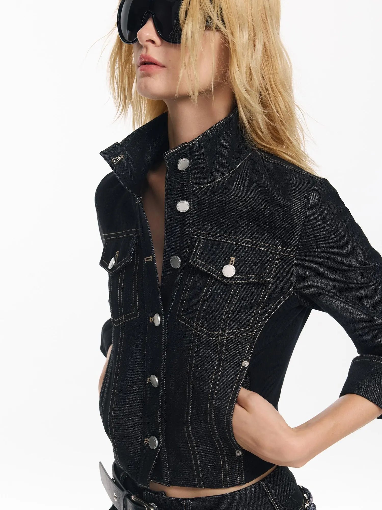 Retro Denim Jacket And Embroidered Straight Skirt Set