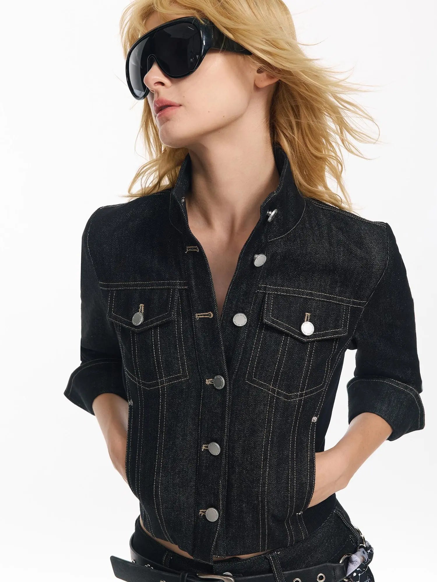 Retro Denim Jacket And Embroidered Straight Skirt Set