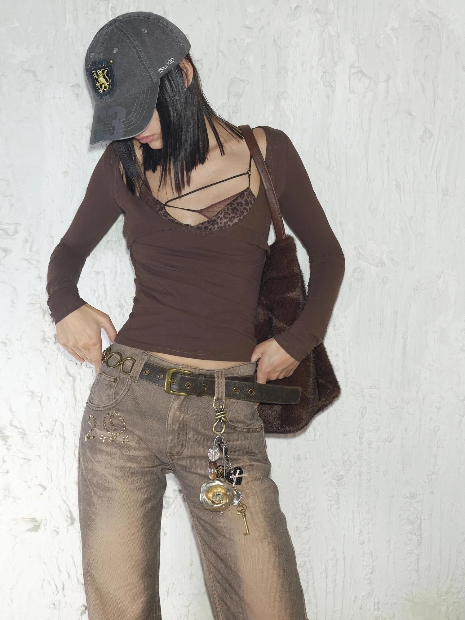 Retro Digital Print Embroidered Letter Washed Baseball Cap