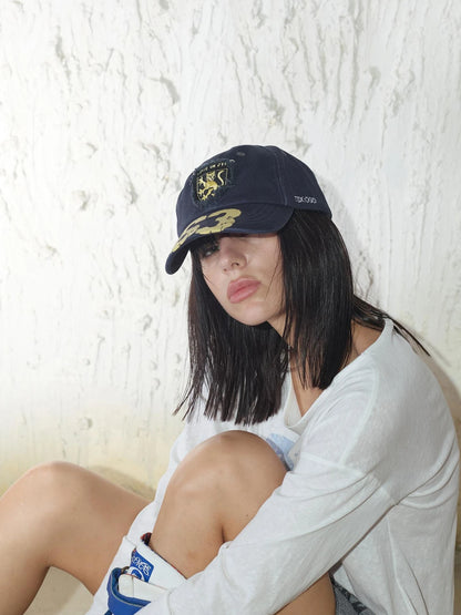 Retro Digital Print Embroidered Letter Washed Baseball Cap