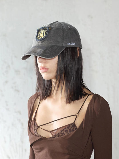 Retro Digital Print Embroidered Letter Washed Baseball Cap