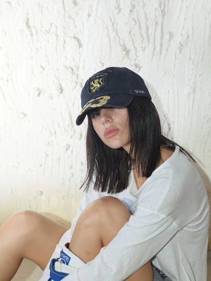 Retro Digital Print Embroidered Letter Washed Baseball Cap