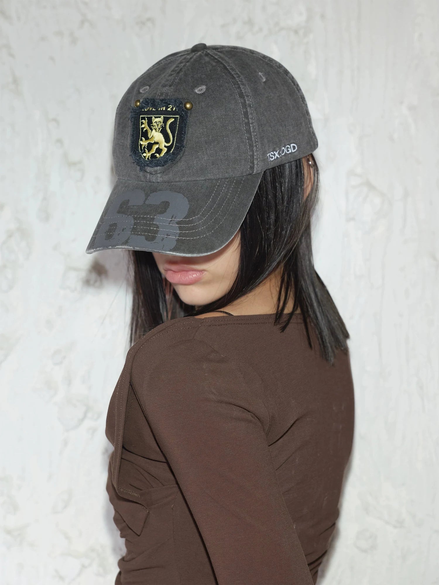 Retro Digital Print Embroidered Letter Washed Baseball Cap