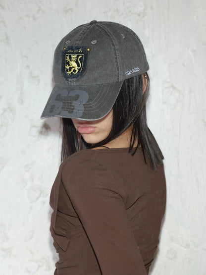 Retro Digital Print Embroidered Letter Washed Baseball Cap