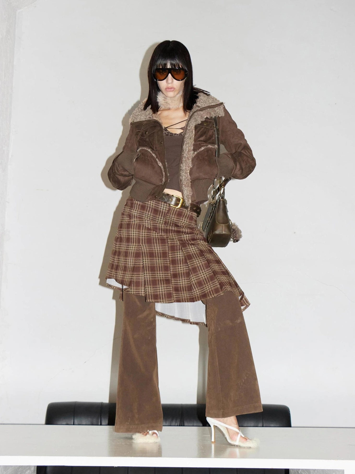 2th Desire Retro Fur Trim Ribbed Stand Collar Short Jacket Jacket