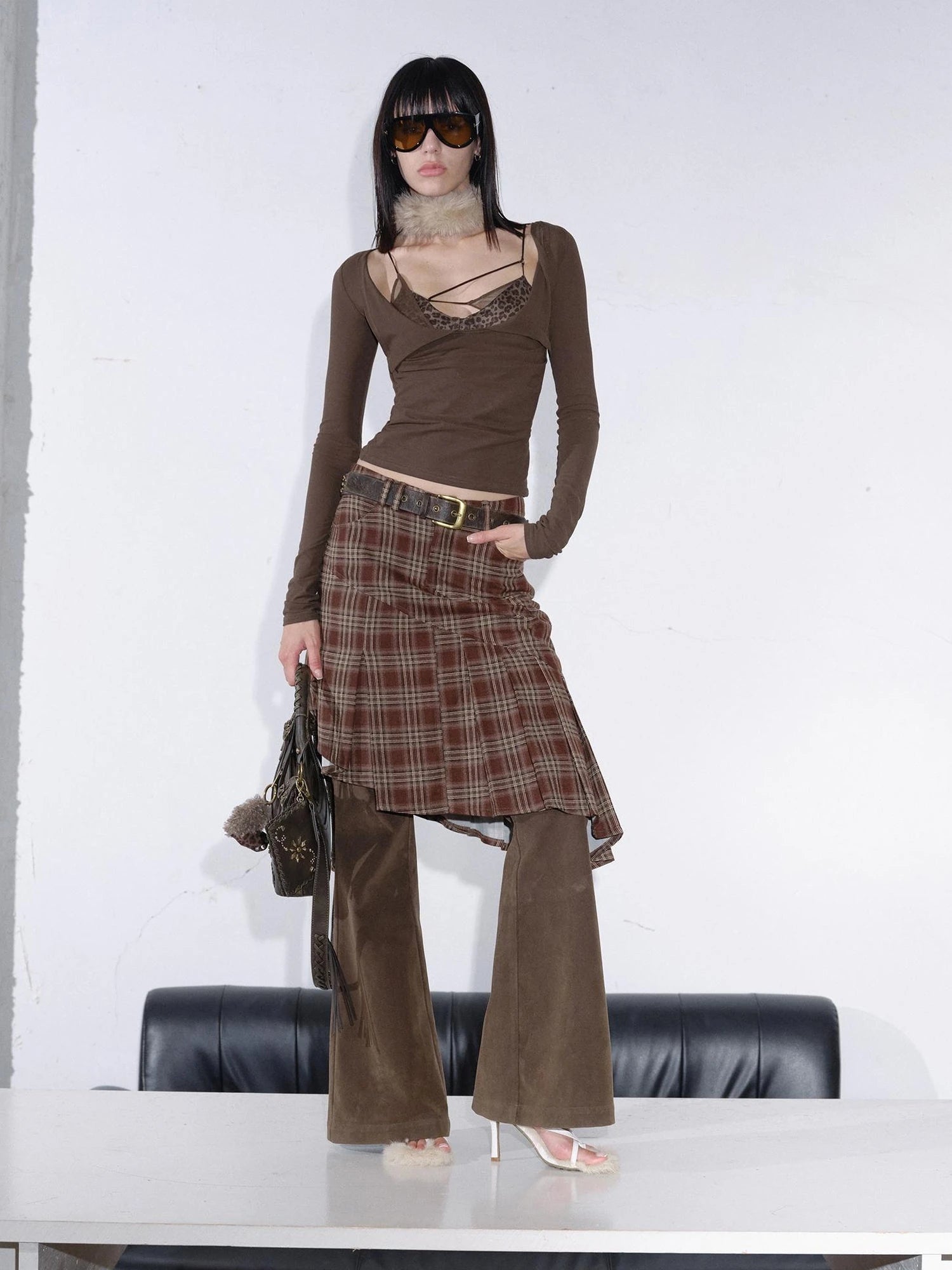 Retro Leopard Print Mesh Layered Corset Top