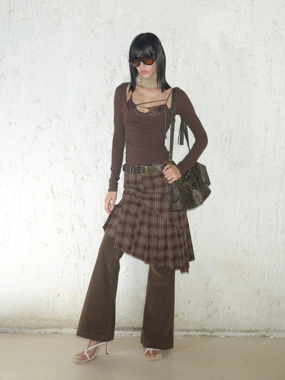 Retro Leopard Print Mesh Layered Corset Top