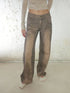 Retro Mud Dyed Straight Low Rise Embroidered Rhinestone Ripped Jeans
