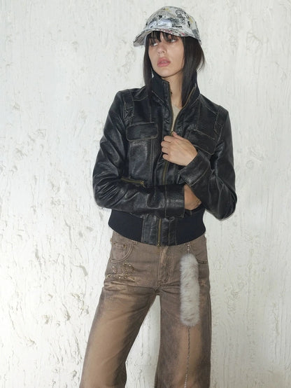 2th Desire Retro Rock Baseball Cap With Leopard Print And Newspaper Pattern