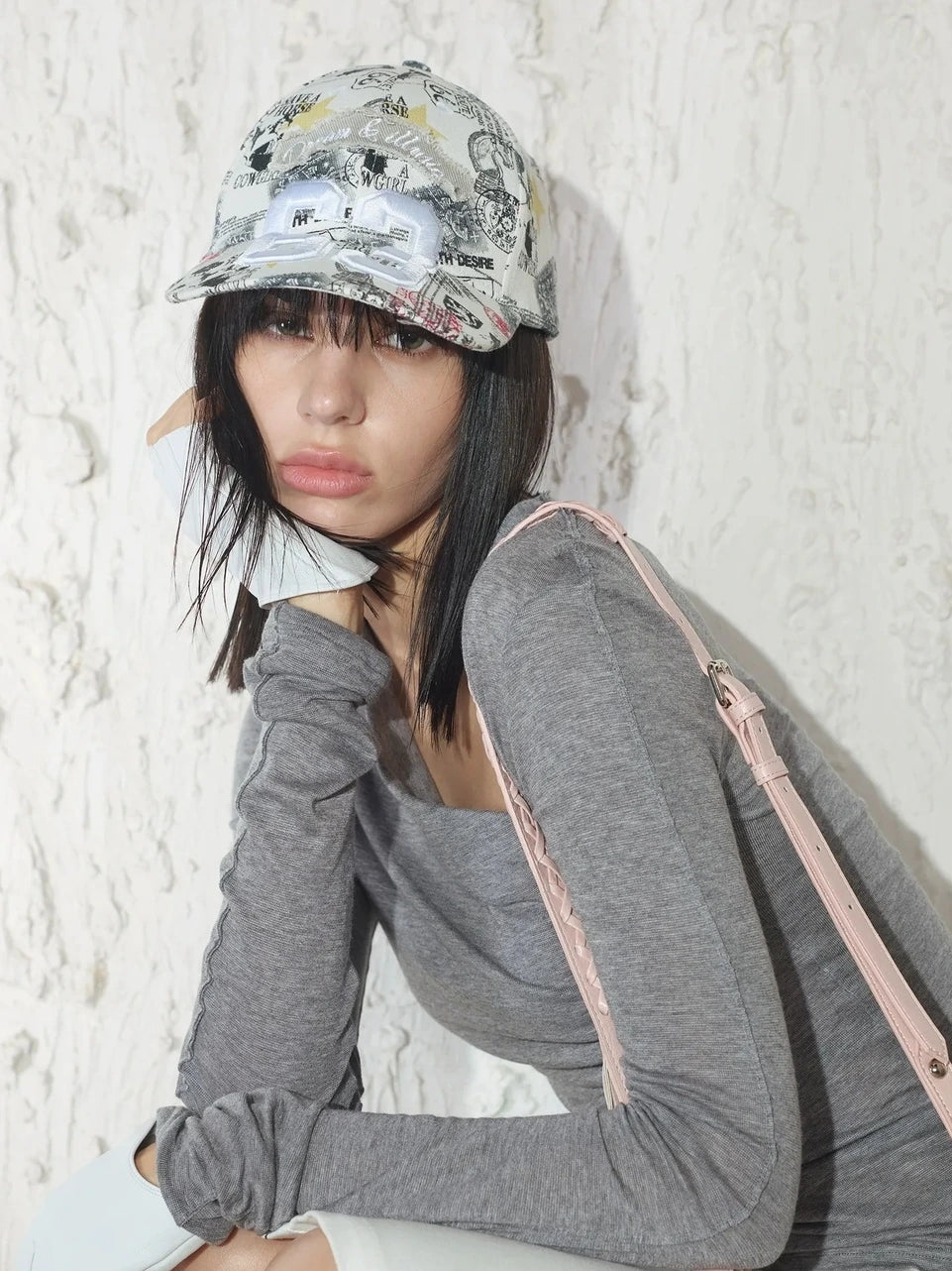 2th Desire Retro Rock Baseball Cap With Leopard Print And Newspaper Pattern