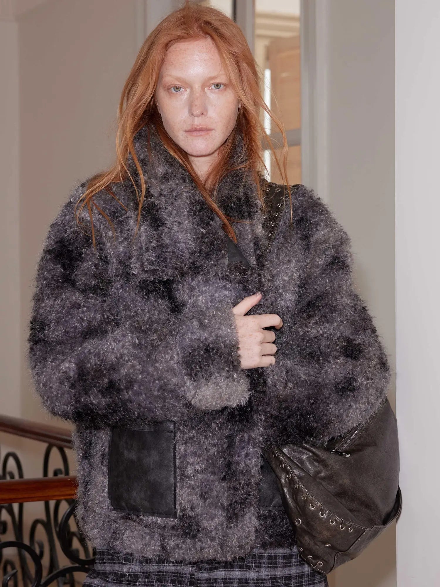 Reversible Faux Fur And Shearling Studded Coat