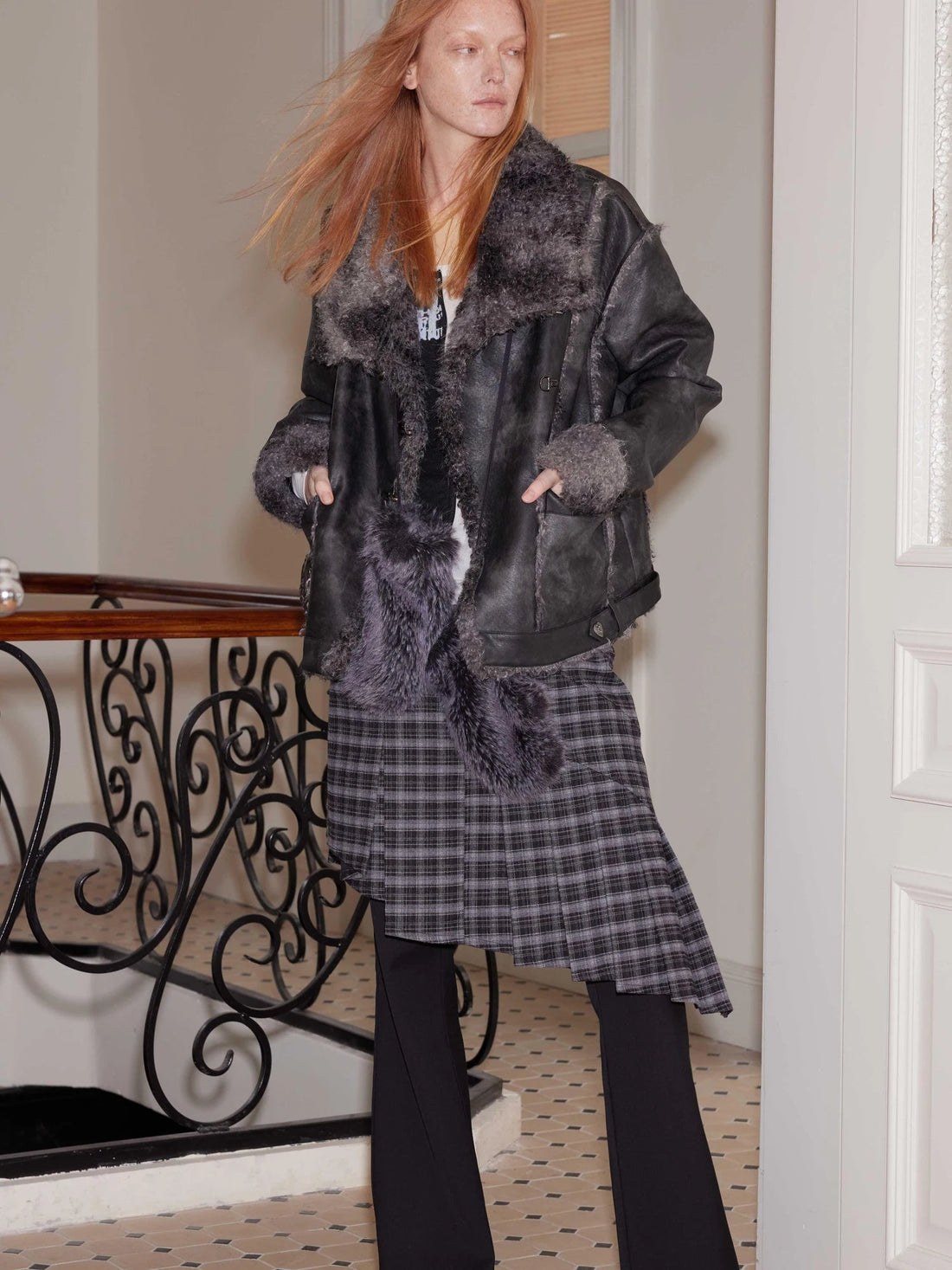 Reversible Faux Fur And Shearling Studded Coat