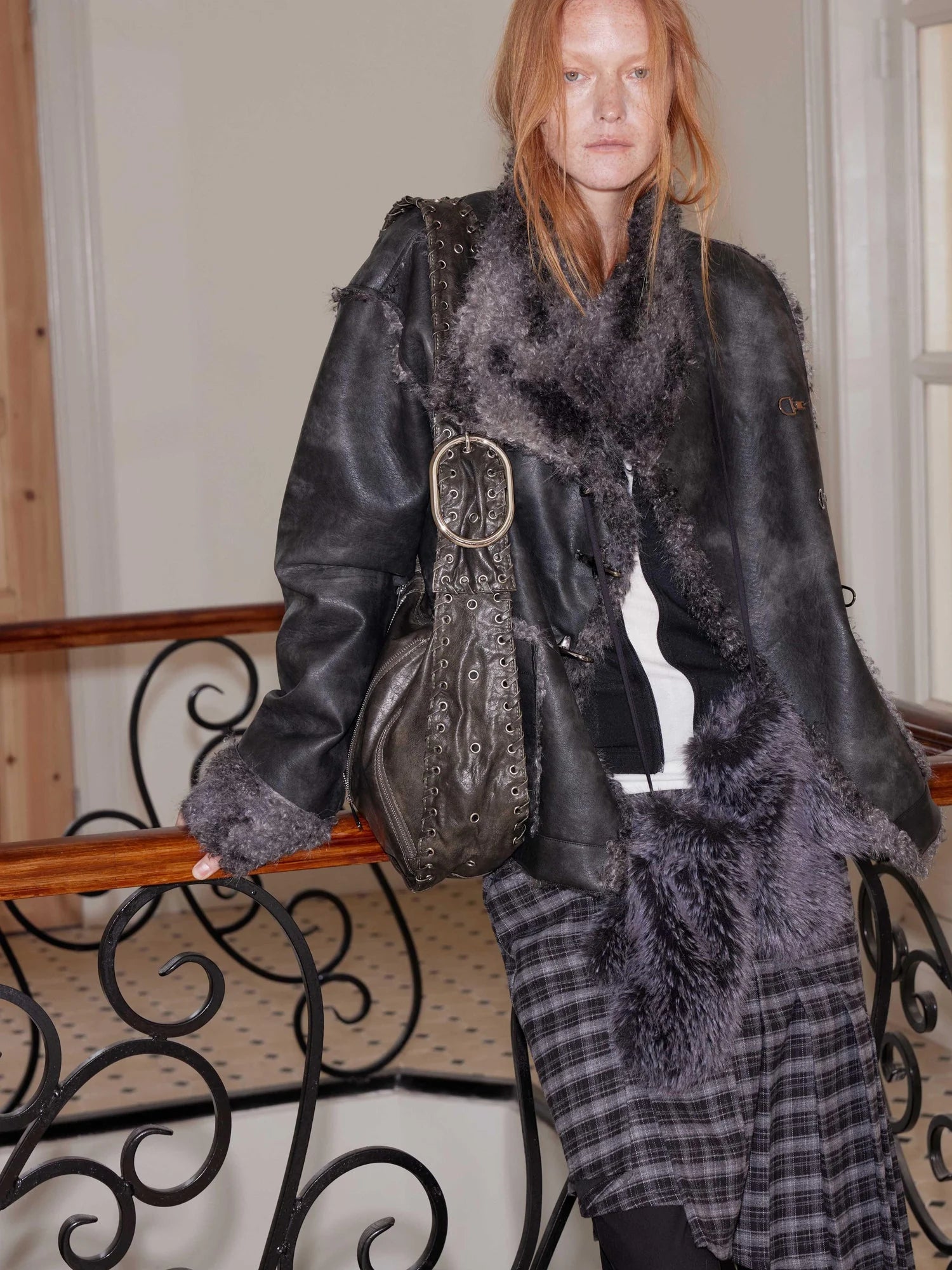 Reversible Faux Fur And Shearling Studded Coat