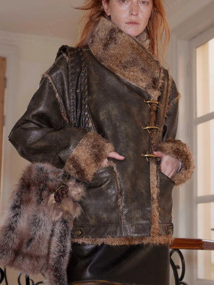 Reversible Faux Fur And Shearling Studded Coat
