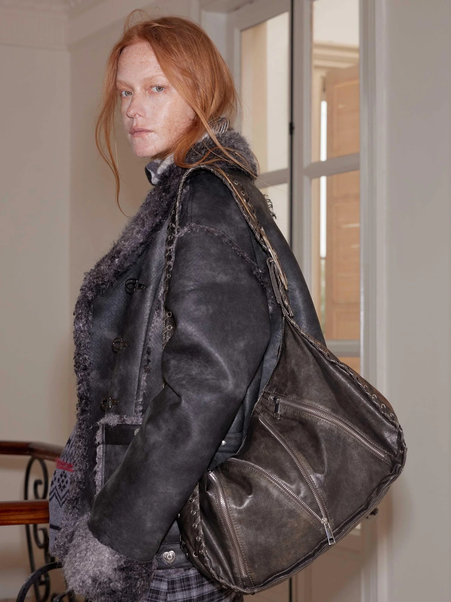 Reversible Faux Fur And Shearling Studded Coat