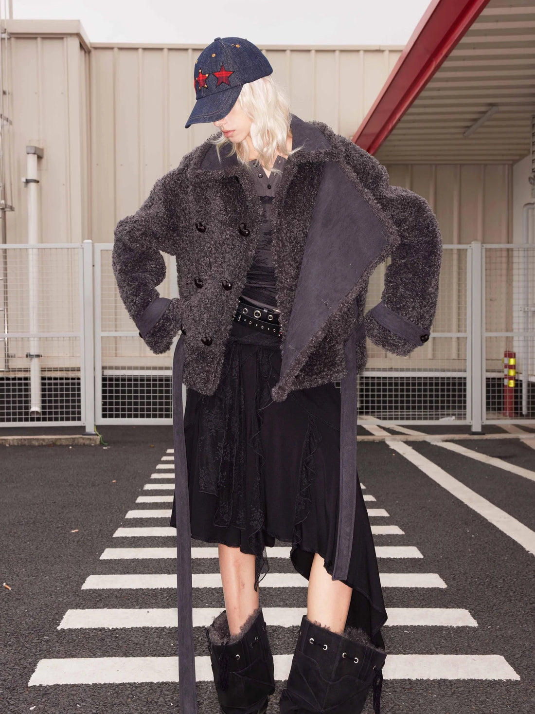 Reversible Fleece Trim Tied Coat With Oversized Collar