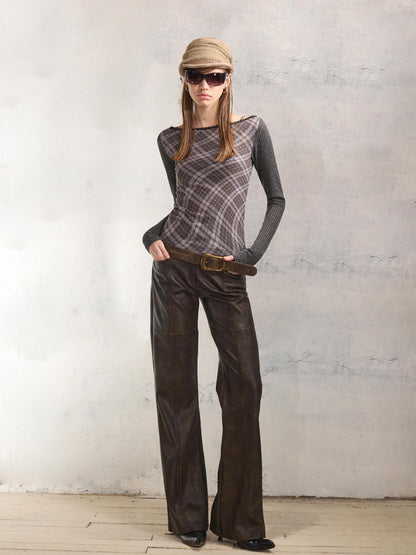 2th Desire Reversible Vintage Slim Fit Printed Crop Women Gray Black Long Sleeve T-Shirts