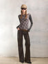 2th Desire Reversible Vintage Slim Fit Printed Crop Women Gray Black Long Sleeve T-Shirts