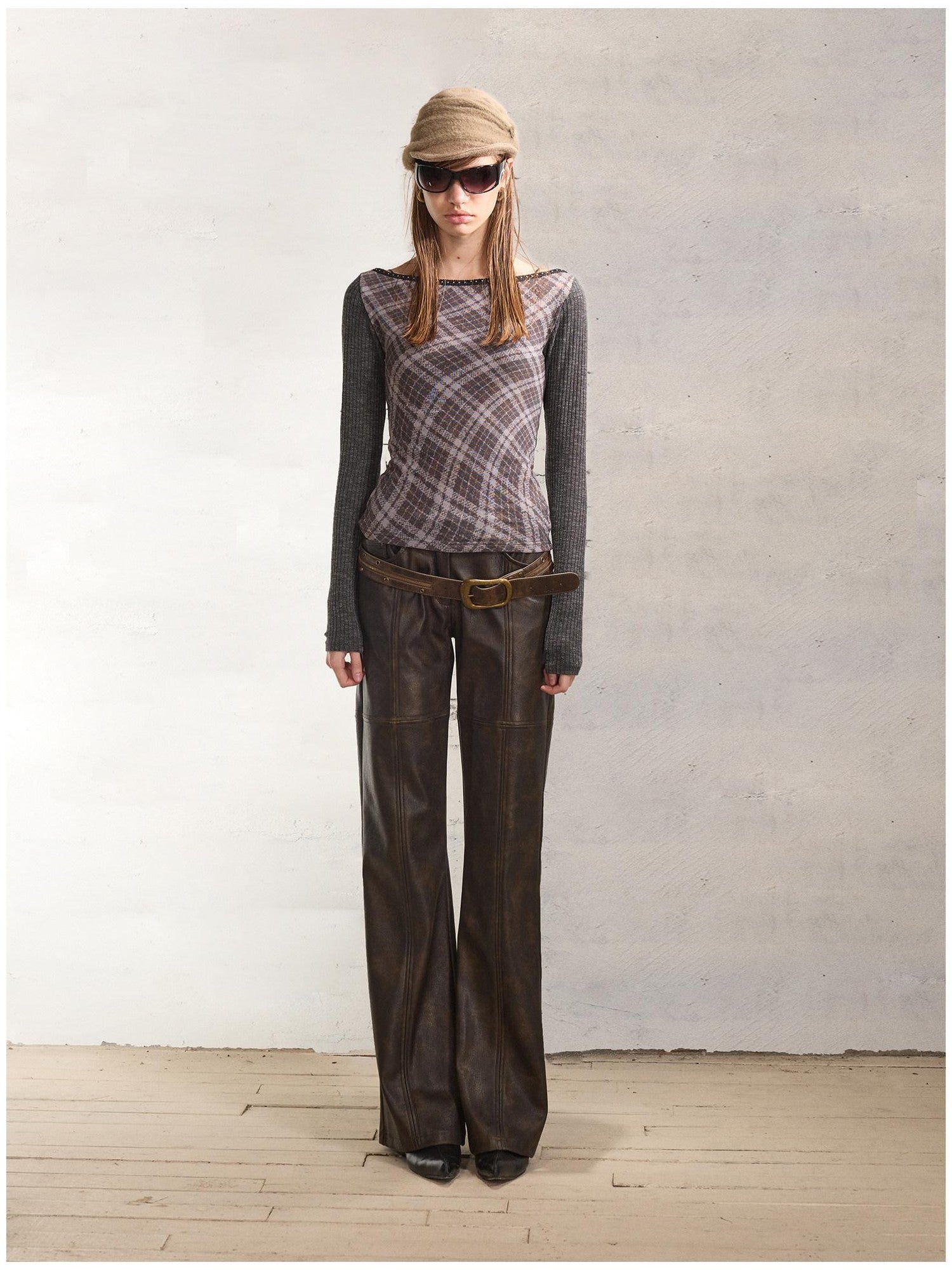2th Desire Reversible Vintage Slim Fit Printed Crop Women Gray Black Long Sleeve T-Shirts