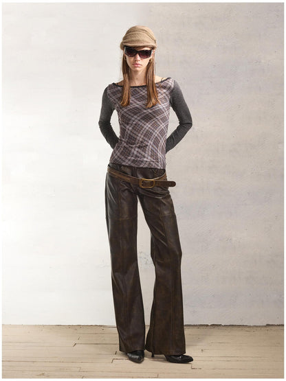 2th Desire Reversible Vintage Slim Fit Printed Crop Women Gray Black Long Sleeve T-Shirts