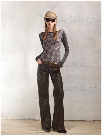2th Desire Reversible Vintage Slim Fit Printed Crop Women Gray Black Long Sleeve T-Shirts