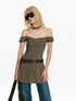 Rivet Studded Layered Vintage Off Shoulder Mini Dress
