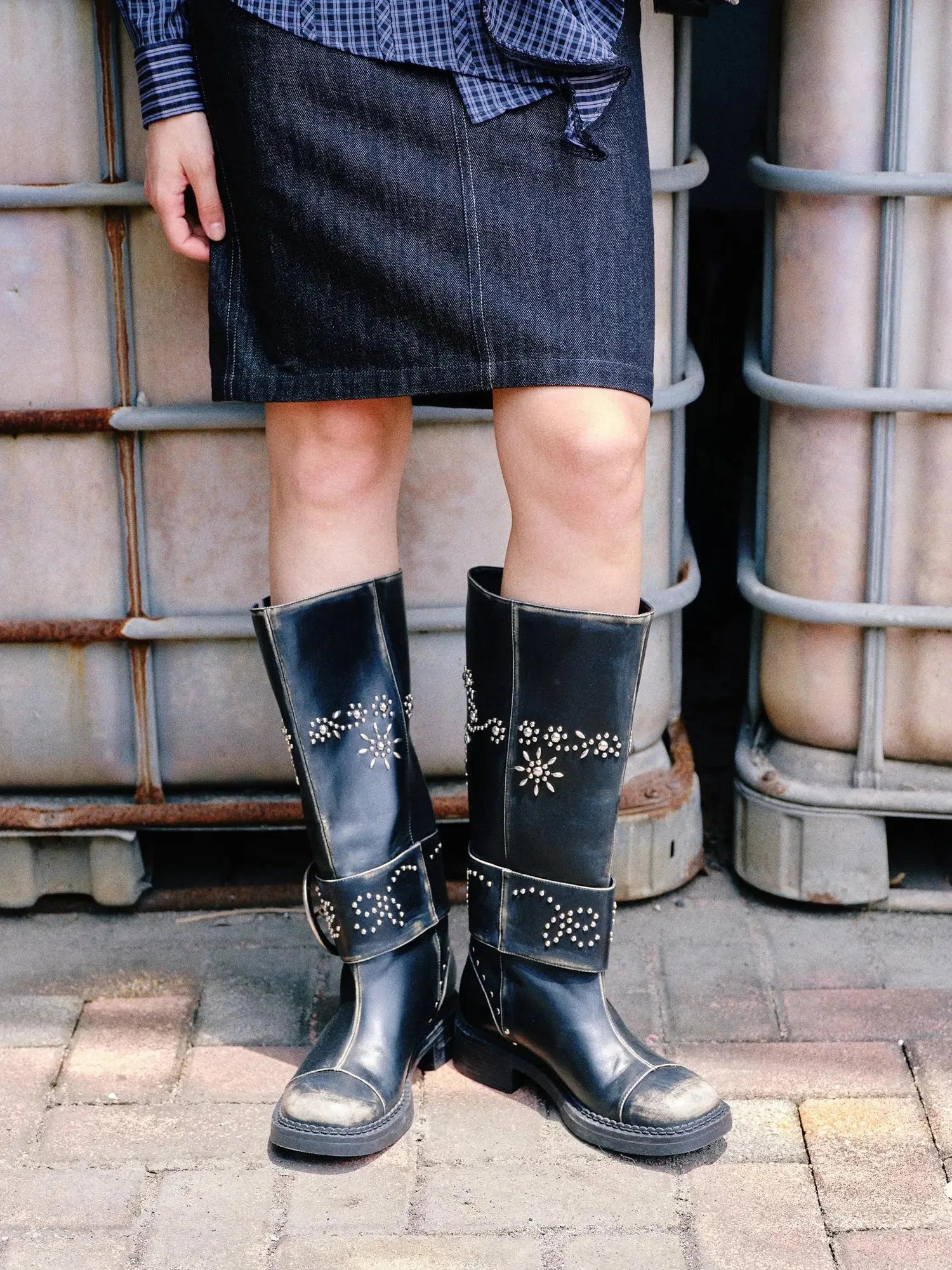 Riveted Floral Punk Vintage Buckle Boots