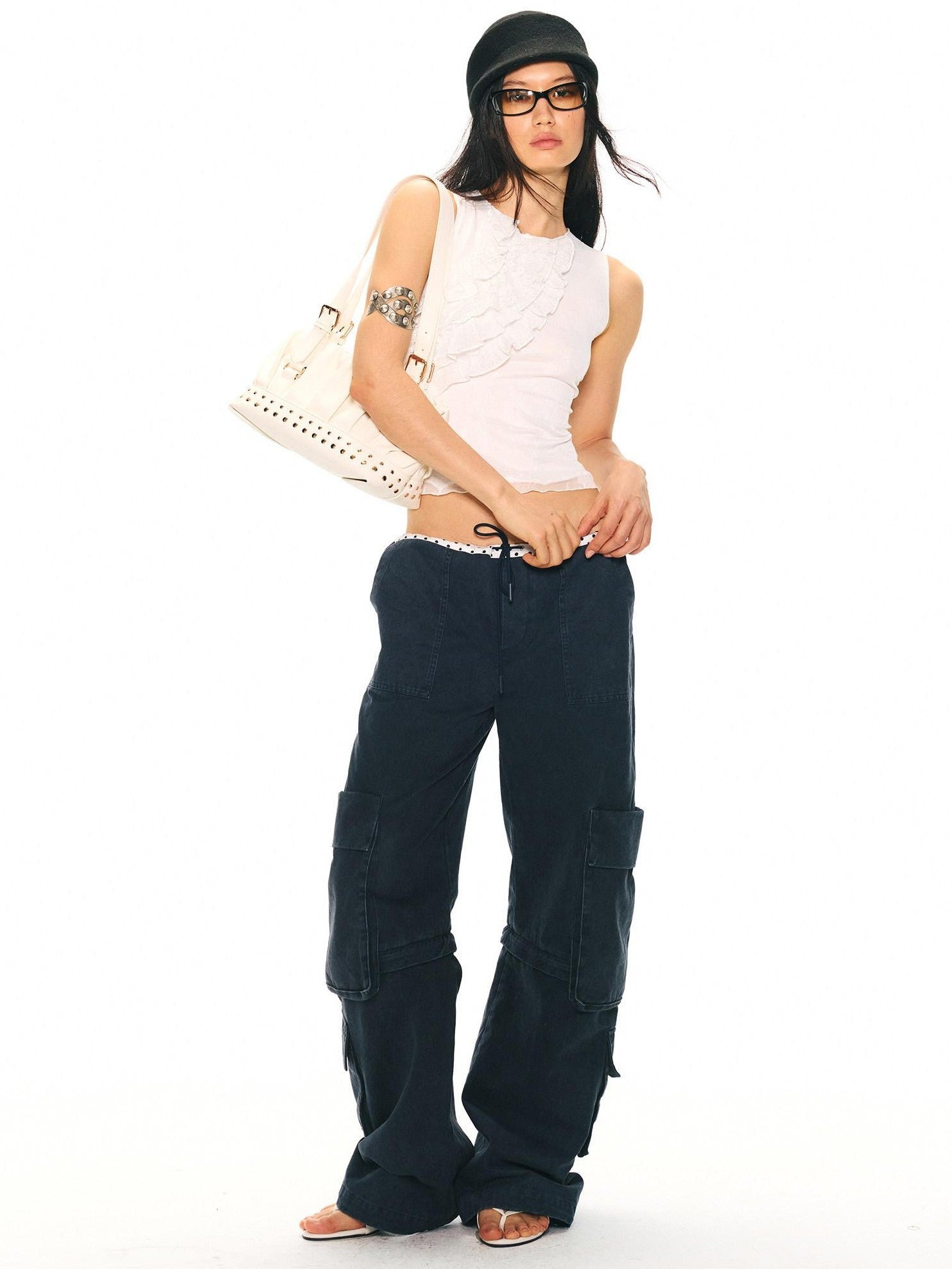2th Desire Ruffle Edge Double Layer Lace Halter Slim Fit Women&