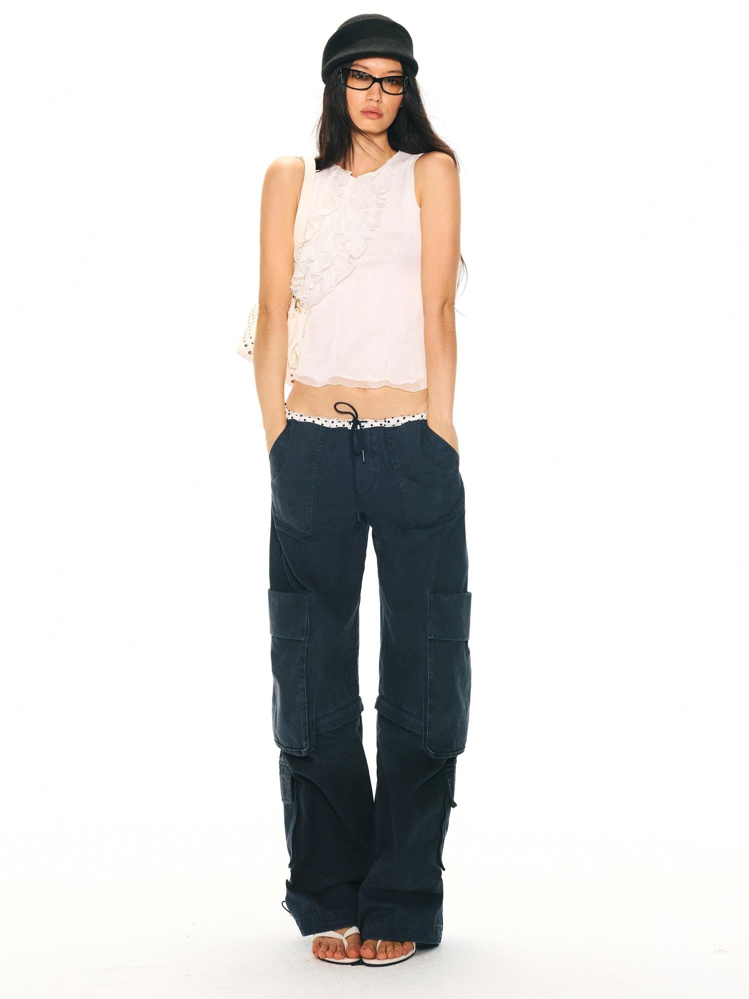 2th Desire Ruffle Edge Double Layer Lace Halter Slim Fit Women&