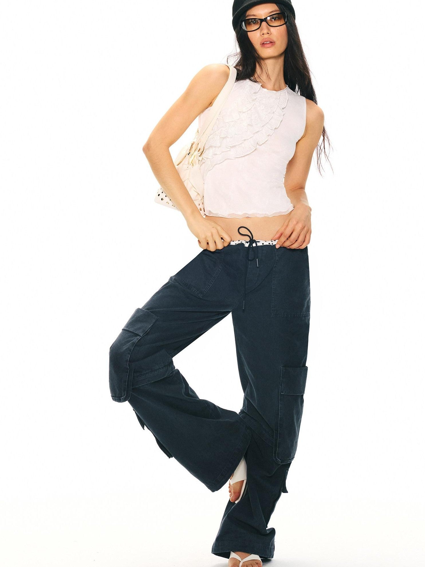 2th Desire Ruffle Edge Double Layer Lace Halter Slim Fit Women&