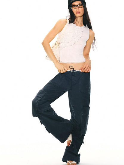 2th Desire Ruffle Edge Double Layer Lace Halter Slim Fit Women&