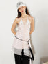 Satin Ruffle Polka Dot Halter Beaded Lace Trim Dress