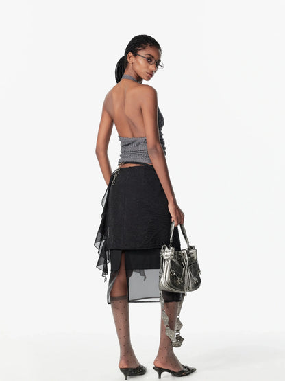 2th Desire Sequin Halter Cropped Slim Fit Ruched Button Front Streetwear Women Tank Top