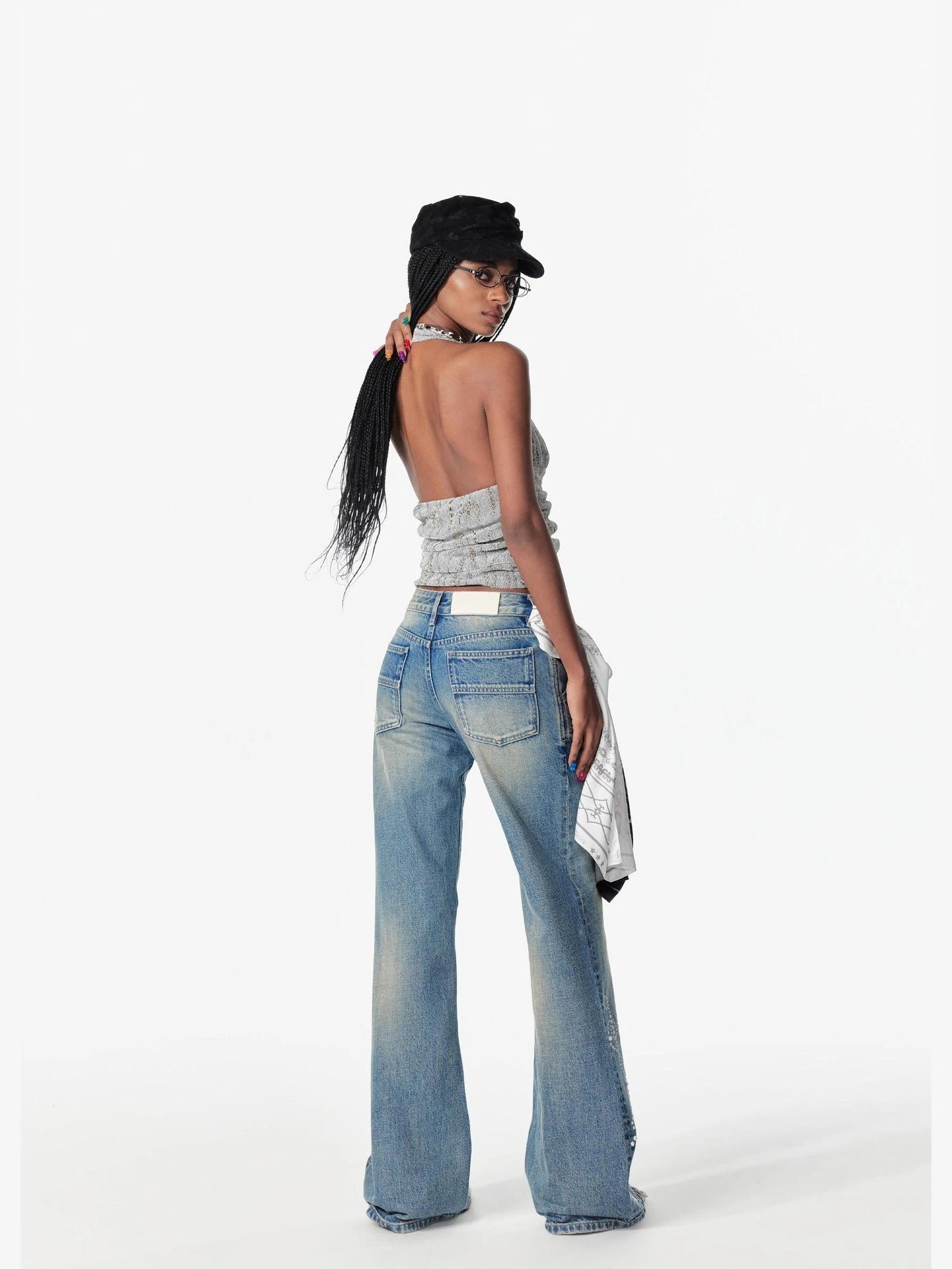 2th Desire Sequin Halter Cropped Slim Fit Ruched Button Front Streetwear Women Tank Top