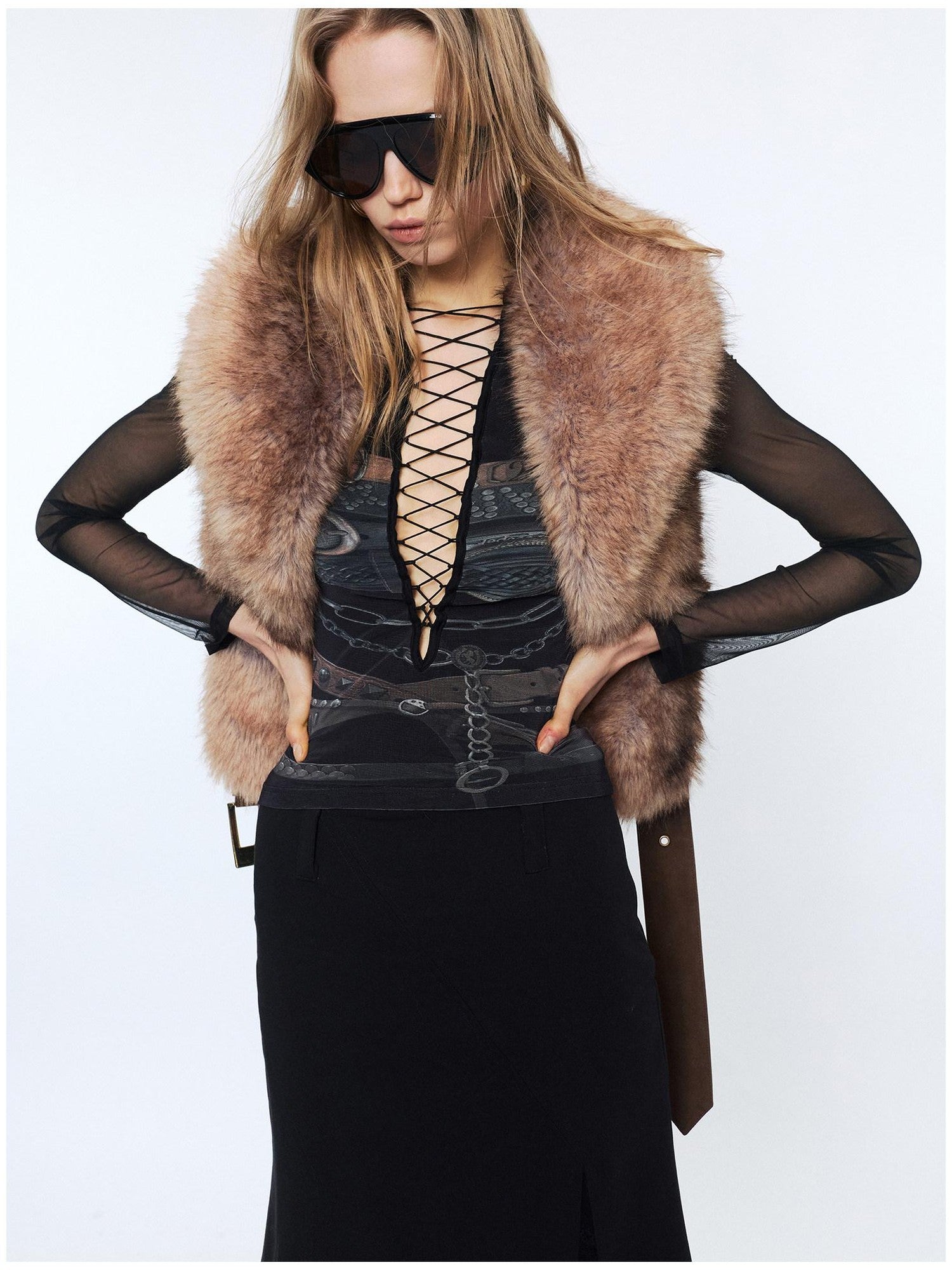 2th Desire Sexy Mesh Splice V-neck Crop Slim Tie Front For Women Print Long Sleeve T-Shirts