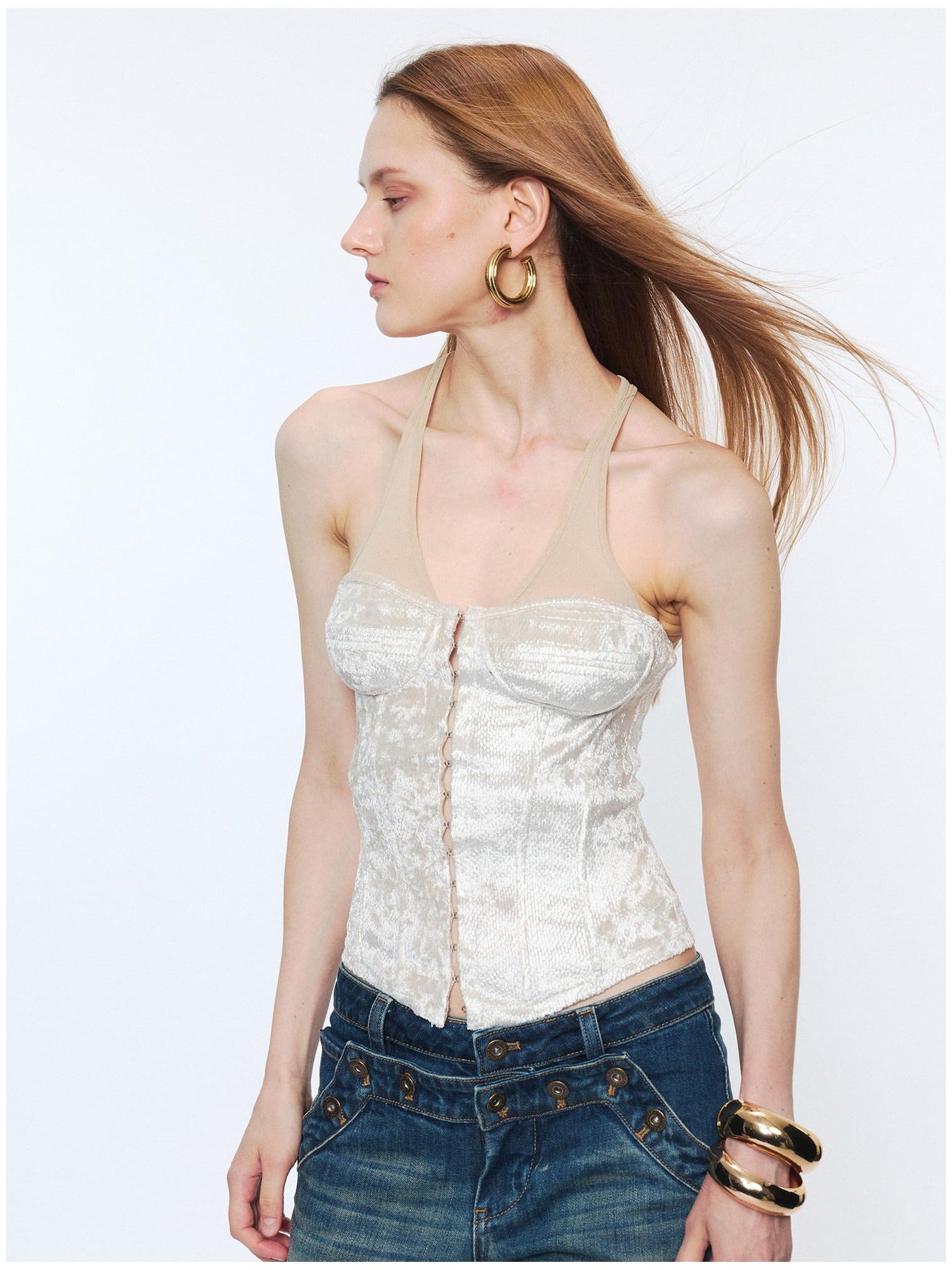 2th Desire Sheer Mesh V-neck Slim Fit Cropped Plaid Zipper Front Tank For Women Camisoles