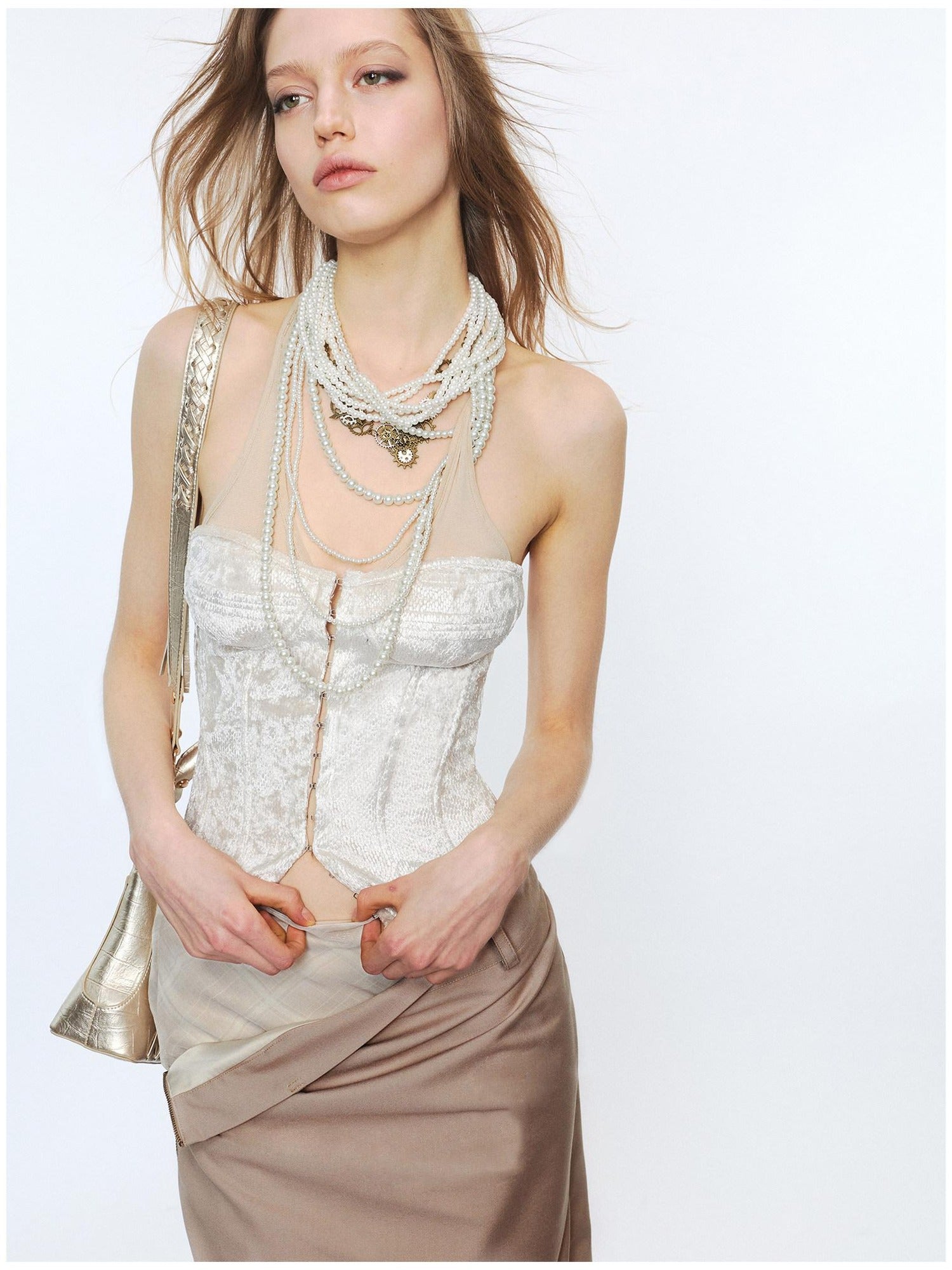 2th Desire Sheer Mesh V-neck Slim Fit Cropped Plaid Zipper Front Tank For Women Camisoles