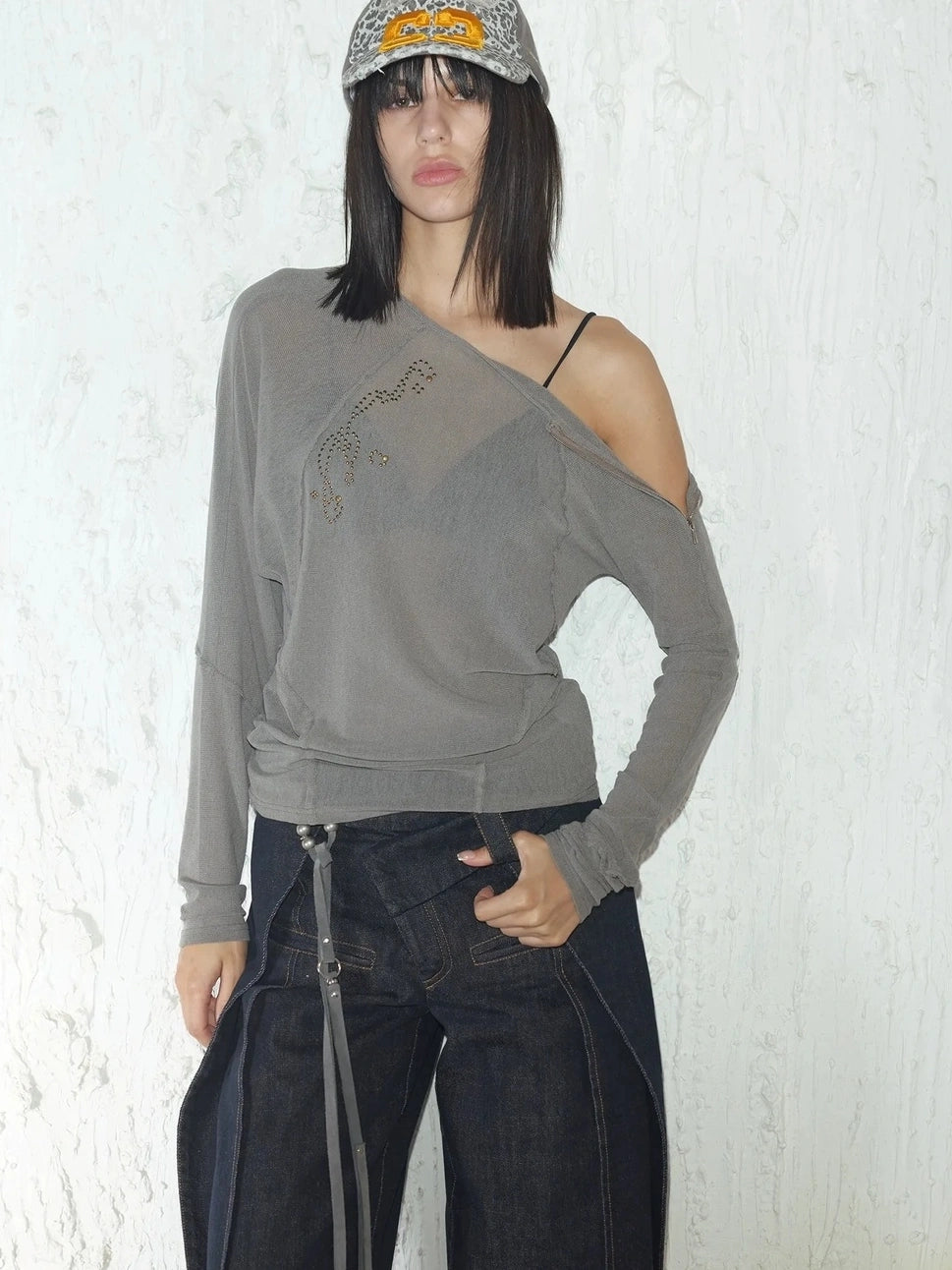 2th Desire Side Zipper Frayed Edge Knit Top T-shirt