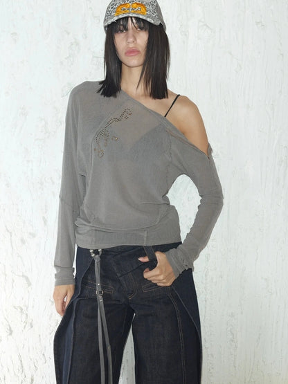 2th Desire Side Zipper Frayed Edge Knit Top T-shirt