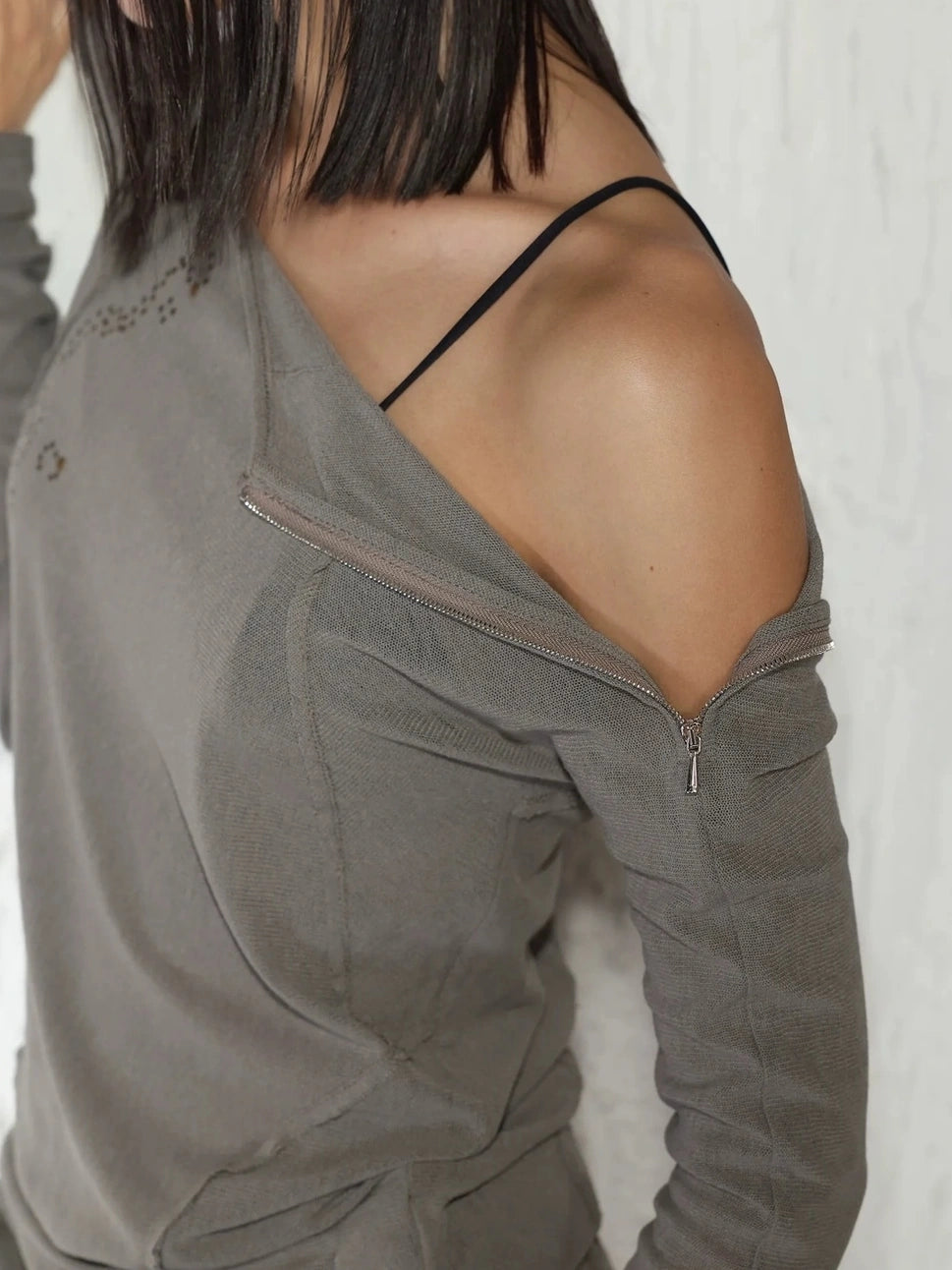 2th Desire Side Zipper Frayed Edge Knit Top T-shirt