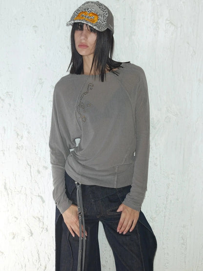 2th Desire Side Zipper Frayed Edge Knit Top T-shirt