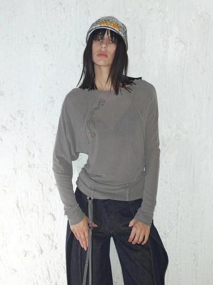 2th Desire Side Zipper Frayed Edge Knit Top T-shirt