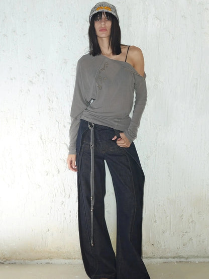 2th Desire Side Zipper Frayed Edge Knit Top T-shirt
